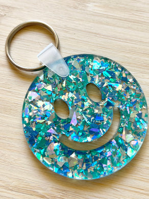 Smiley Face Keychain (opal blue)