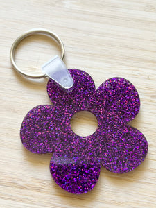 Flower Keychain (purple glitter)