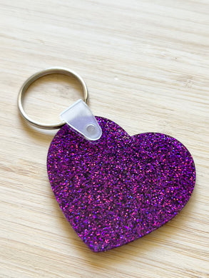 Heart Keychain (purple glitter)