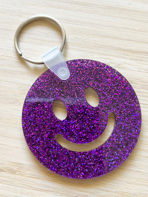 Smiley Face Keychain (purple glitter)