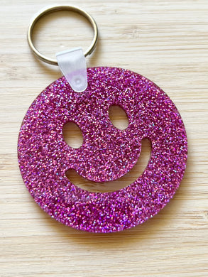 Smiley Face Keychain (light Purple glitter)