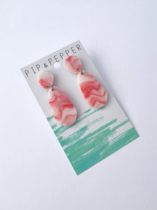 Mini Marble Drop Dangles (Coral and White)